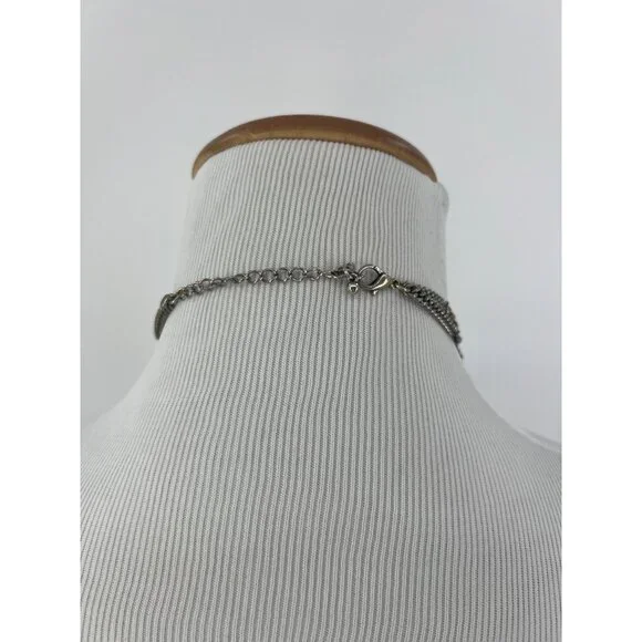 Free People Multilayered Antiqued Silver & Rhinestone Necklace - Picture 10 of 16